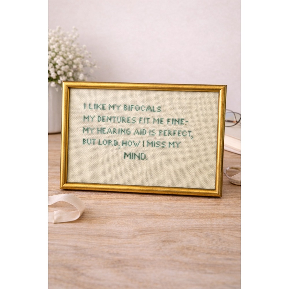 Cross Stitch Funny Sentiment Framed Matted Over The Hill Hanging Picture10x6